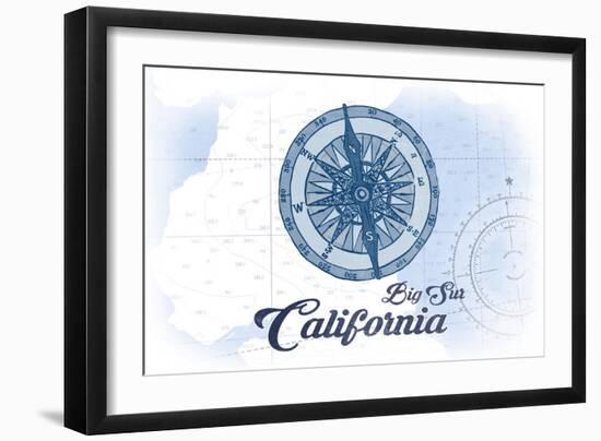 Big Sur, California - Compass - Blue - Coastal Icon-Lantern Press-Framed Art Print