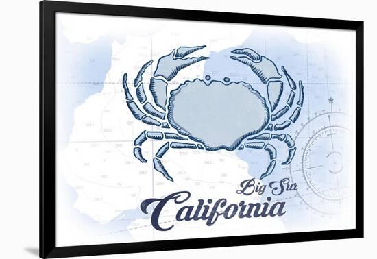 Big Sur, California - Crab - Blue - Coastal Icon-Lantern Press-Framed Art Print