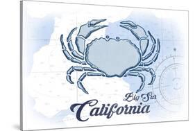 Big Sur, California - Crab - Blue - Coastal Icon-Lantern Press-Stretched Canvas