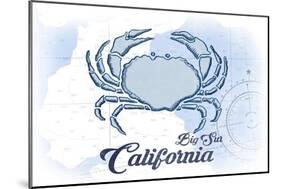 Big Sur, California - Crab - Blue - Coastal Icon-Lantern Press-Mounted Art Print