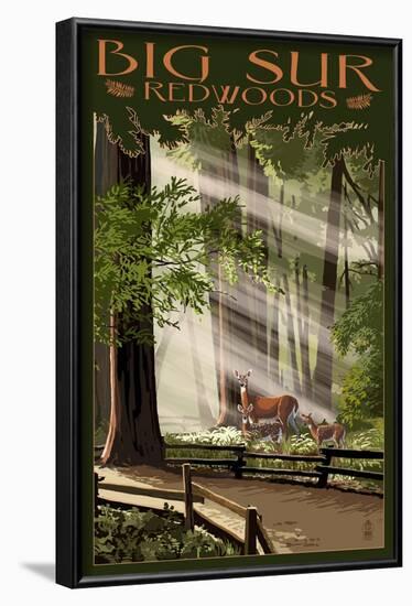 Big Sur, California - Deer and Fawns-Lantern Press-Framed Art Print
