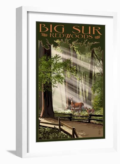 Big Sur, California - Deer and Fawns-Lantern Press-Framed Art Print