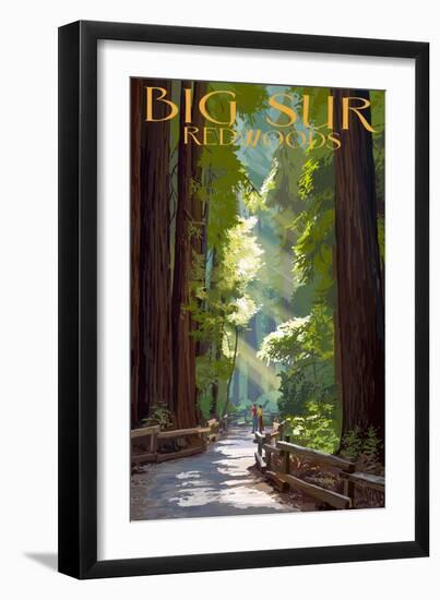 Big Sur, California - Pathway and Hikers-Lantern Press-Framed Art Print