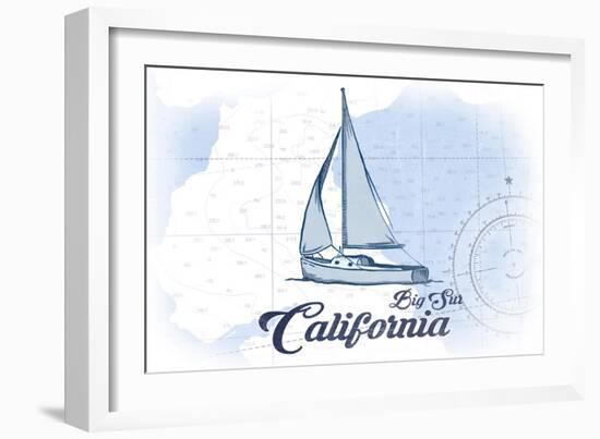 Big Sur, California - Sailboat - Blue - Coastal Icon-Lantern Press-Framed Art Print