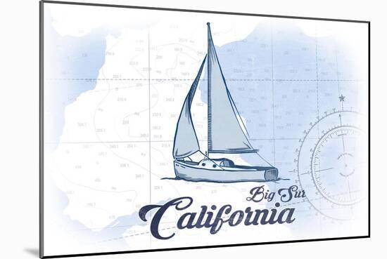 Big Sur, California - Sailboat - Blue - Coastal Icon-Lantern Press-Mounted Art Print
