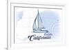 Big Sur, California - Sailboat - Blue - Coastal Icon-Lantern Press-Framed Art Print