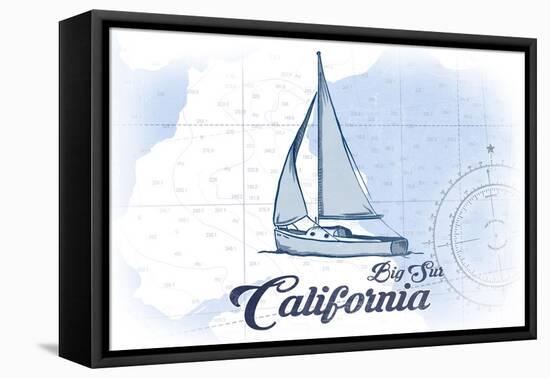 Big Sur, California - Sailboat - Blue - Coastal Icon-Lantern Press-Framed Stretched Canvas