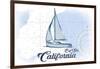 Big Sur, California - Sailboat - Blue - Coastal Icon-Lantern Press-Framed Art Print