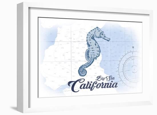 Big Sur, California - Seahorse - Blue - Coastal Icon-Lantern Press-Framed Art Print