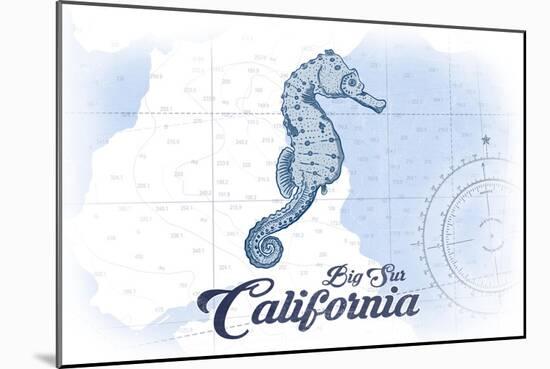 Big Sur, California - Seahorse - Blue - Coastal Icon-Lantern Press-Mounted Art Print