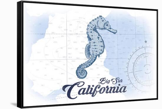 Big Sur, California - Seahorse - Blue - Coastal Icon-Lantern Press-Framed Stretched Canvas