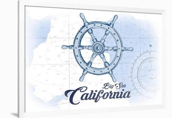 Big Sur, California - Ship Wheel - Blue - Coastal Icon-Lantern Press-Framed Art Print