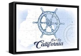 Big Sur, California - Ship Wheel - Blue - Coastal Icon-Lantern Press-Framed Stretched Canvas