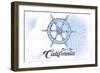 Big Sur, California - Ship Wheel - Blue - Coastal Icon-Lantern Press-Framed Art Print