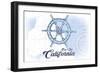 Big Sur, California - Ship Wheel - Blue - Coastal Icon-Lantern Press-Framed Art Print