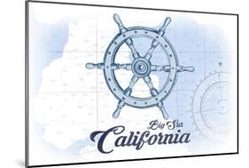 Big Sur, California - Ship Wheel - Blue - Coastal Icon-Lantern Press-Mounted Art Print