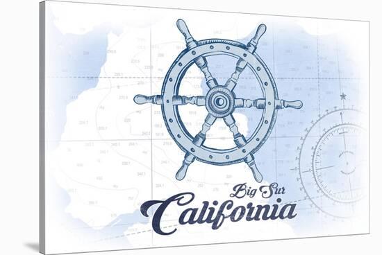 Big Sur, California - Ship Wheel - Blue - Coastal Icon-Lantern Press-Stretched Canvas