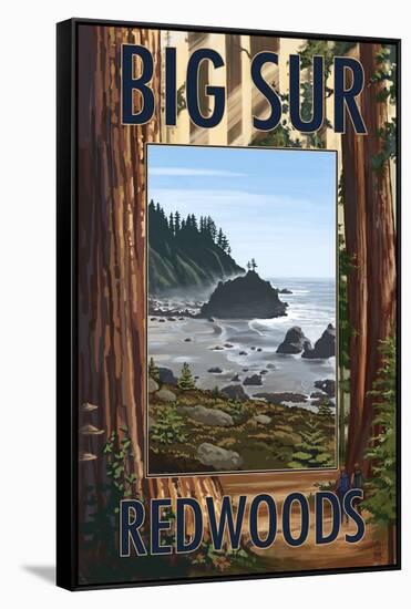 Big Sur, California - Trees and Ocean Scene-Lantern Press-Framed Stretched Canvas