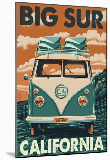 Big Sur, California - VW Van Blockprint-null-Mounted Poster