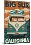 Big Sur, California - VW Van Blockprint-null-Mounted Poster