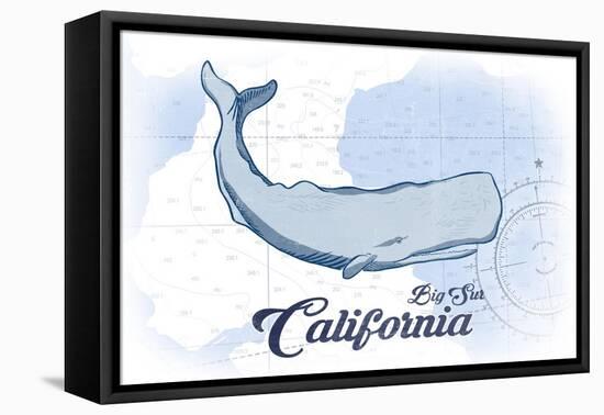 Big Sur, California - Whale - Blue - Coastal Icon-Lantern Press-Framed Stretched Canvas