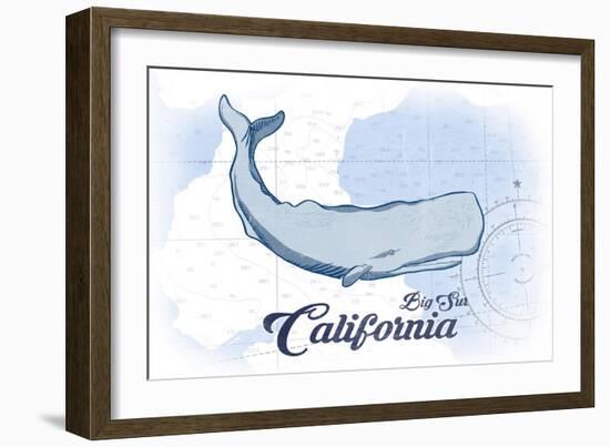 Big Sur, California - Whale - Blue - Coastal Icon-Lantern Press-Framed Art Print