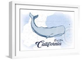 Big Sur, California - Whale - Blue - Coastal Icon-Lantern Press-Framed Art Print