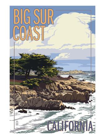 'Big Sur Coast, California - View of Cypress Trees' Prints - Lantern ...