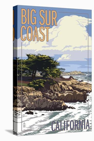 Big Sur Coast, California - View of Cypress Trees-Lantern Press-Stretched Canvas