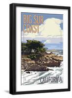 Big Sur Coast, California - View of Cypress Trees-Lantern Press-Framed Art Print