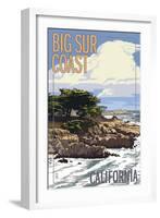 Big Sur Coast, California - View of Cypress Trees-Lantern Press-Framed Art Print