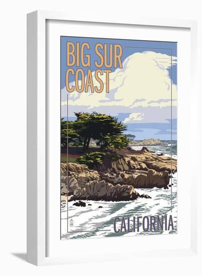 Big Sur Coast, California - View of Cypress Trees-Lantern Press-Framed Art Print