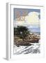 Big Sur Coast, California - View of Cypress Trees-Lantern Press-Framed Art Print