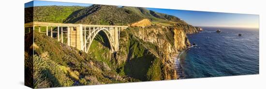 Big Sur Panorama, Bixby Creek Bridge, California-George Oze-Stretched Canvas