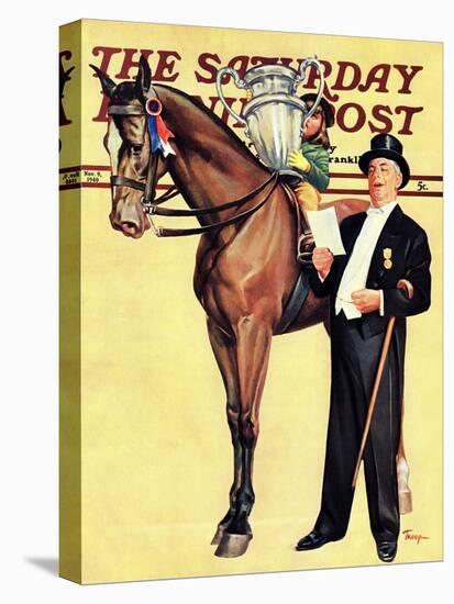 "Big Trophy, Little Girl," Saturday Evening Post Cover, November 9, 1940-Mariam Troop-Stretched Canvas