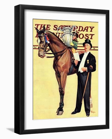 "Big Trophy, Little Girl," Saturday Evening Post Cover, November 9, 1940-Mariam Troop-Framed Giclee Print