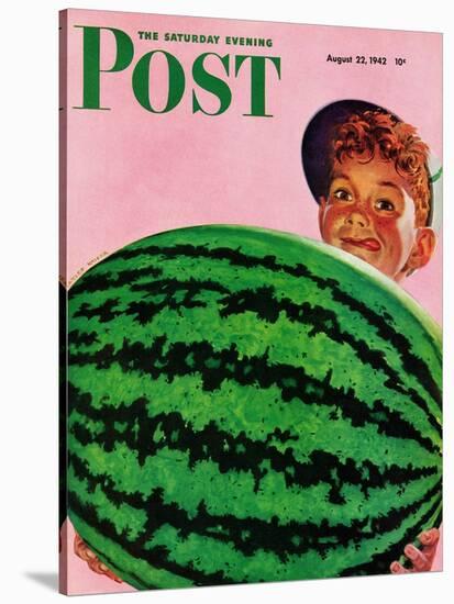 "Big Watermelon," Saturday Evening Post Cover, August 22, 1942-Charles Kaiser-Stretched Canvas