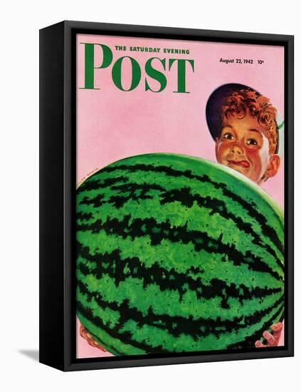 "Big Watermelon," Saturday Evening Post Cover, August 22, 1942-Charles Kaiser-Framed Stretched Canvas