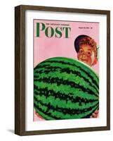 "Big Watermelon," Saturday Evening Post Cover, August 22, 1942-Charles Kaiser-Framed Giclee Print