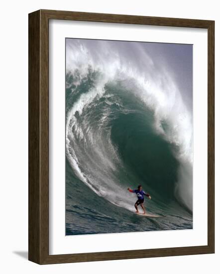 Big Wave Surfing, Waimea Bay, Hawaii-Ronen Zilberman-Framed Photographic Print