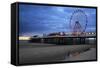 Big Wheel and Amusements on Central Pier at Sunset with Young Women Looking On, Lancashire, England-Rosemary Calvert-Framed Stretched Canvas