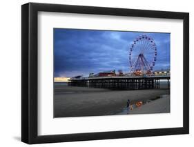 Big Wheel and Amusements on Central Pier at Sunset with Young Women Looking On, Lancashire, England-Rosemary Calvert-Framed Photographic Print