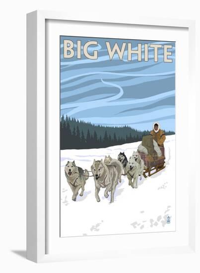 Big White - Dog Sled Scene-Lantern Press-Framed Art Print