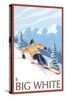 Big White - Downhill Skier-Lantern Press-Stretched Canvas