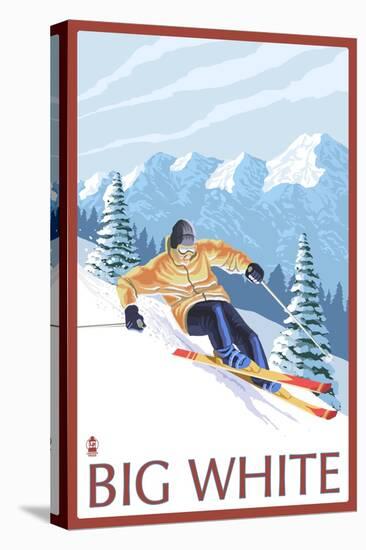 Big White - Downhill Skier-Lantern Press-Stretched Canvas