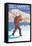 Big White - Skier Carrying-Lantern Press-Framed Stretched Canvas