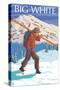 Big White - Skier Carrying-Lantern Press-Stretched Canvas