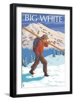 Big White - Skier Carrying-Lantern Press-Framed Art Print