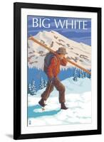 Big White - Skier Carrying-Lantern Press-Framed Art Print