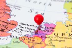 Red Pushpin On Map Of Netherlands-Bigandt_Photography-Stretched Canvas